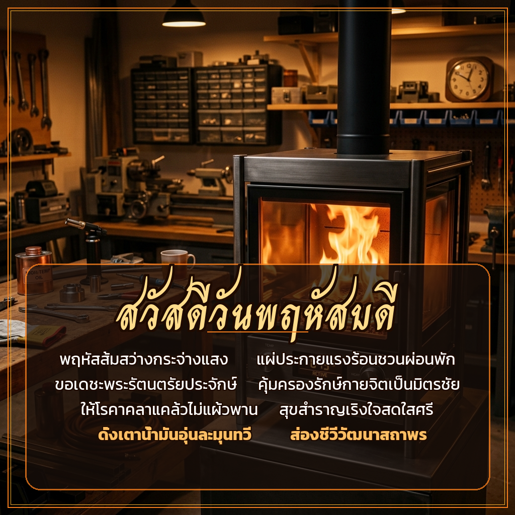 การ์ดสวัสดีวันพฤหัสบดี เตาน้ำมันความร้อนสูง